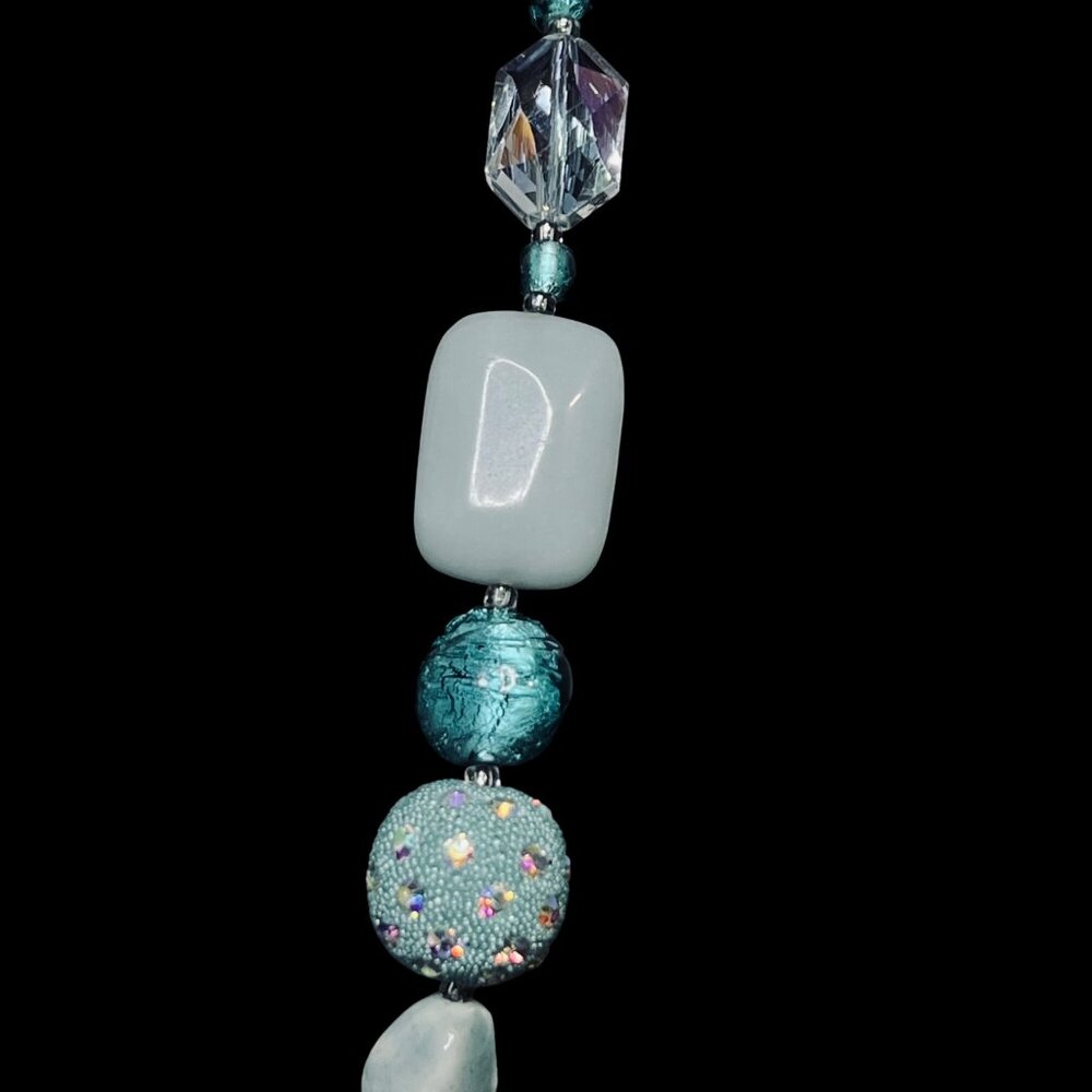 Chunky Teal And Clear Glass With Blue Quartz Beaded Necklace (NA77) - Picture 8 of 8